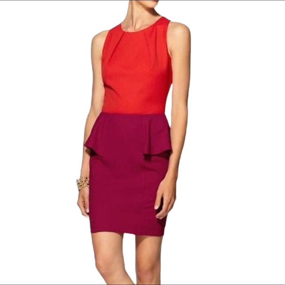 | tinley road • ophelia red & burgundy color-block peplum dress • xs |